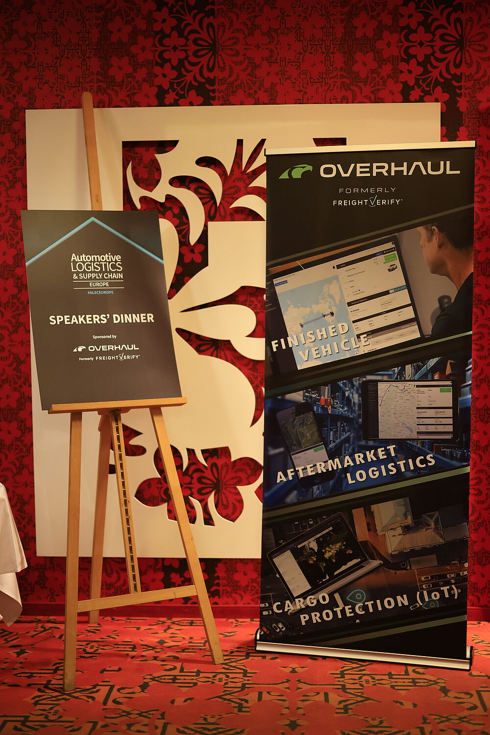 Speakers Dinner printed signage, sponsored by Overhaul at ALSC Europe 2026.