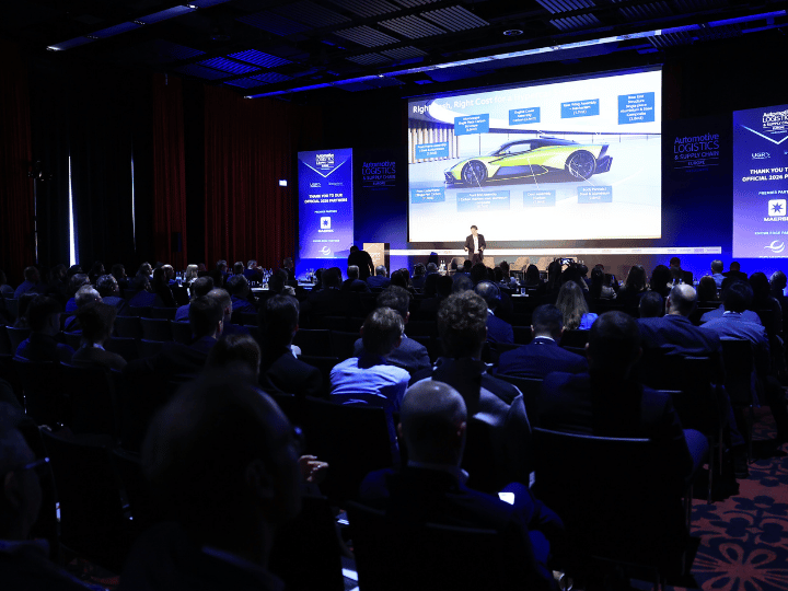 Martin Corner, Executive Director, Supply Chain Management and Logistics, Aston Martin, presenting on stage at ALSC Europe 2026.